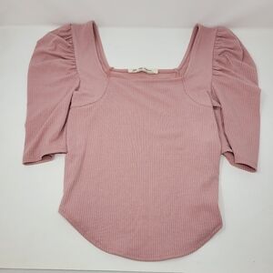 We the Free Night Lilly Puff Shoulder Square Neck Shirt Top Size‎ S Pink Ribbed